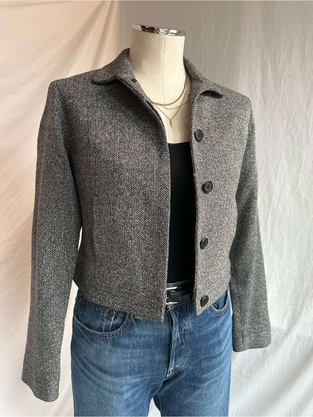 Ann Taylor Petite Herringbone Tweed Blazer Jacket | 2P